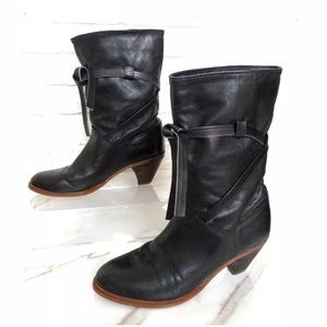 Vintage Black Leather Frye Boots Mid Calf Tie 7M